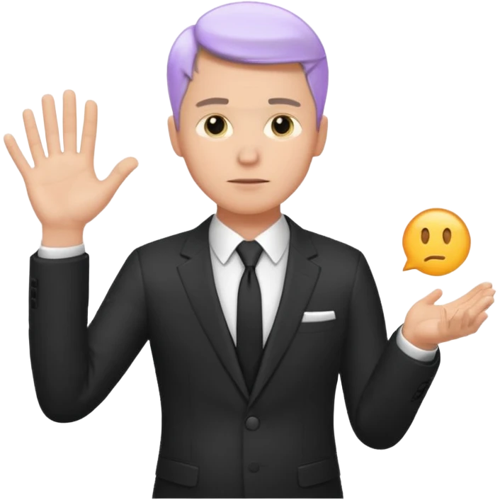 white man in formal suit in thought, holding something in the palm of his hand emoji