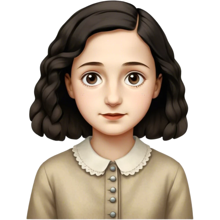 Anne Frank – Cinematic Realistic Portrait of Anne Frank, depicted with a reflective, gentle expression in period clothing, her eyes conveying hope and resilience, rendered with soft, natural lighting and delicate textures that capture the poignancy of her legacy. emoji