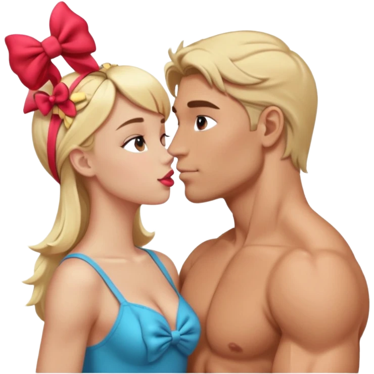  الرجل يقبل فتاه الرجل لديه عضلات وابيض اللون والفتاة شقراء لطيفة على رأسها فيونكة emoji