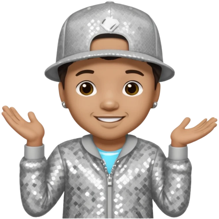 Baby Bash, Rapper with dark brown hair, light grey sequin outfit emoji