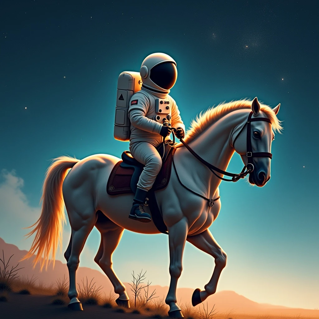 astronaut on horseback with stars in background emoji