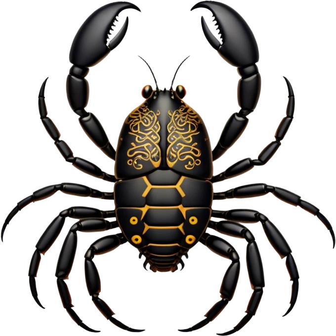 Cinematic Cute Emperor Scorpion Portrait Emoji, Head tilted playfully and inquisitively, with a compact, rugged build and a sleek, dark exoskeleton highlighted by delicate, intricate patterns and round, sparkling eyes full of curious defiance, Simplified yet irresistibly adorable features, highly detailed, glowing with a warm, friendly glow, high shine, affectionate and quirky, stylized with a touch of desert whimsy, soft glowing outline, capturing the essence of a mischievous yet endearing scorpion that feels like it could pinch its way out of the screen into your arms! emoji