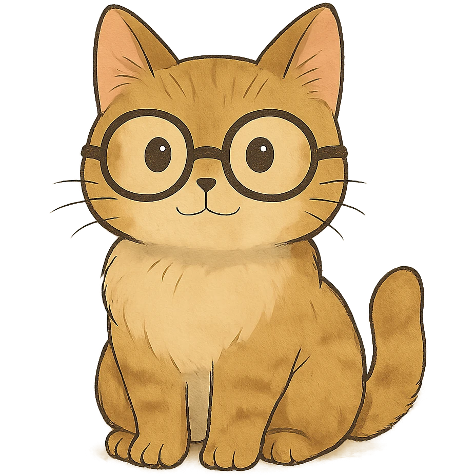 soft toned kawaii cat with glasses on a simple background in ghibli style emoji