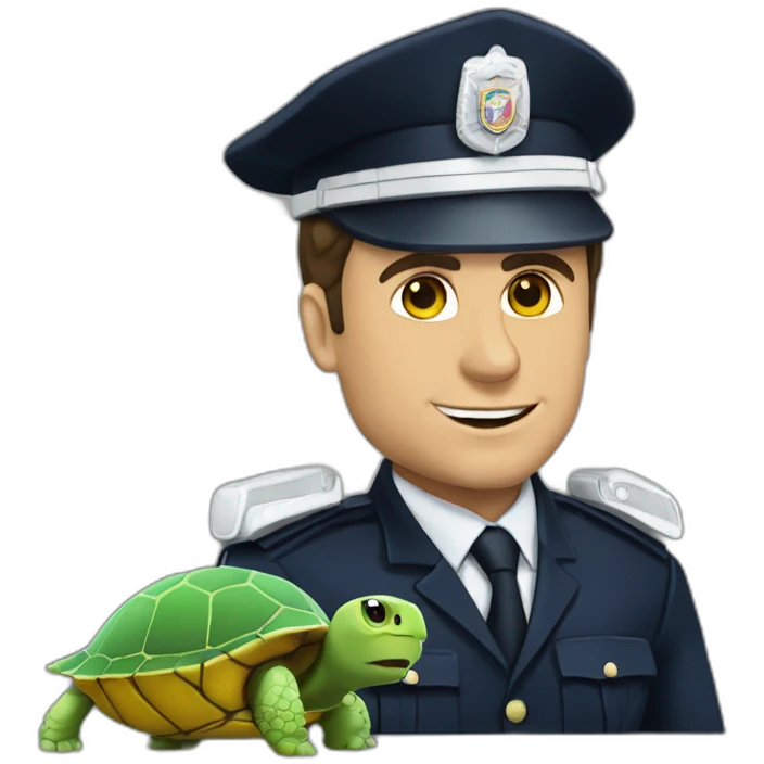 Macron sur une tortue de police emoji