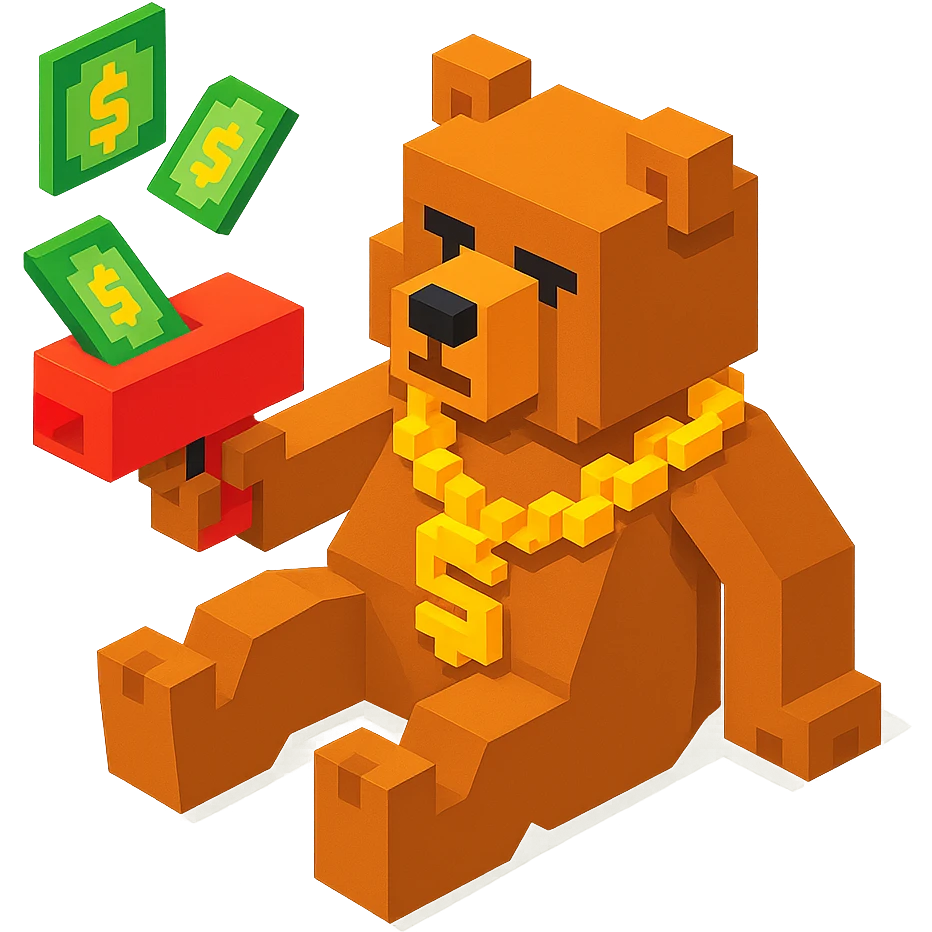 Russian grizzly bear with a rapper chain and money gun, in a relaxed pose emoji