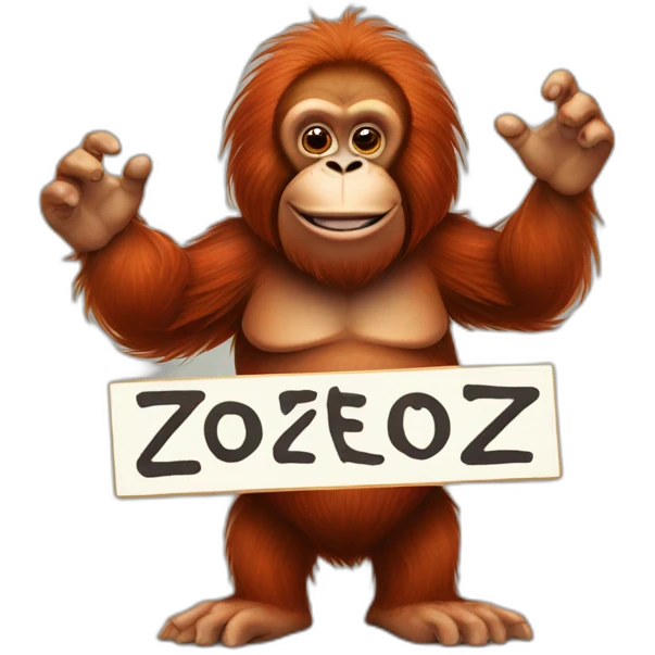 An orangutan with a sign in his hands with the inscription "Zozek Lo"An orangutan with a sign in his hands with the inscription "Zozek Loz" emoji