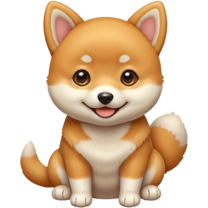 3 month old Shiba Inu puppy, big round eyes, soft orange and white fur, tiny paws, smiling expression, emoji style, simple vector, clean lines, soft shading, pastel background, centered, 1:1 ratio, high quality, cute sticker design emoji