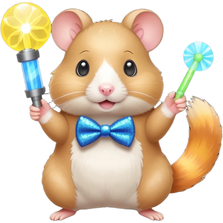 A hamster wearing a glittery bowtie, spinning around with a glow stick



















 emoji