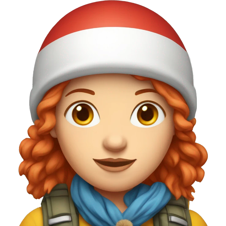 female winter mountaineer red hair holding easter red egg and greek flag  emoji