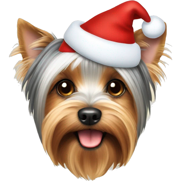 Parti Yorkshire terrier with a Christmas hat emoji