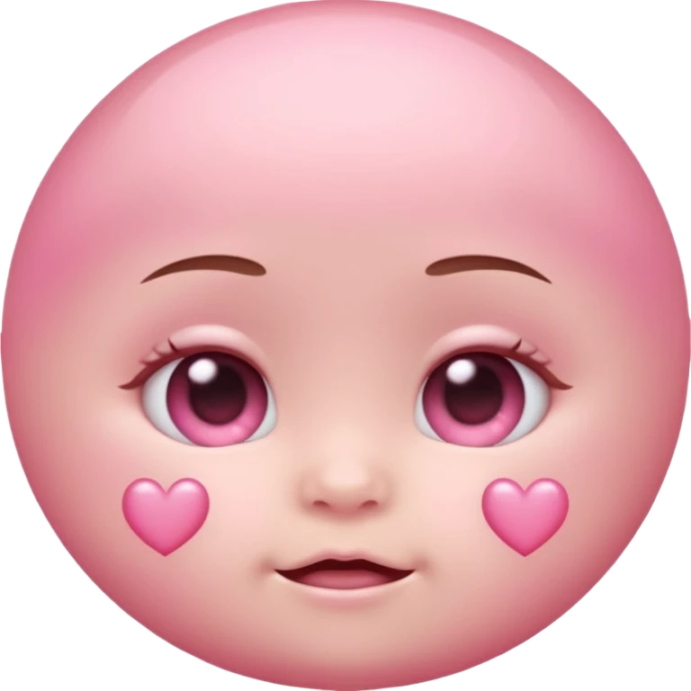 a baby pastel pink love face emoji with pink hearts in the eyes and a glowing baby pink gradient behind it  emoji
