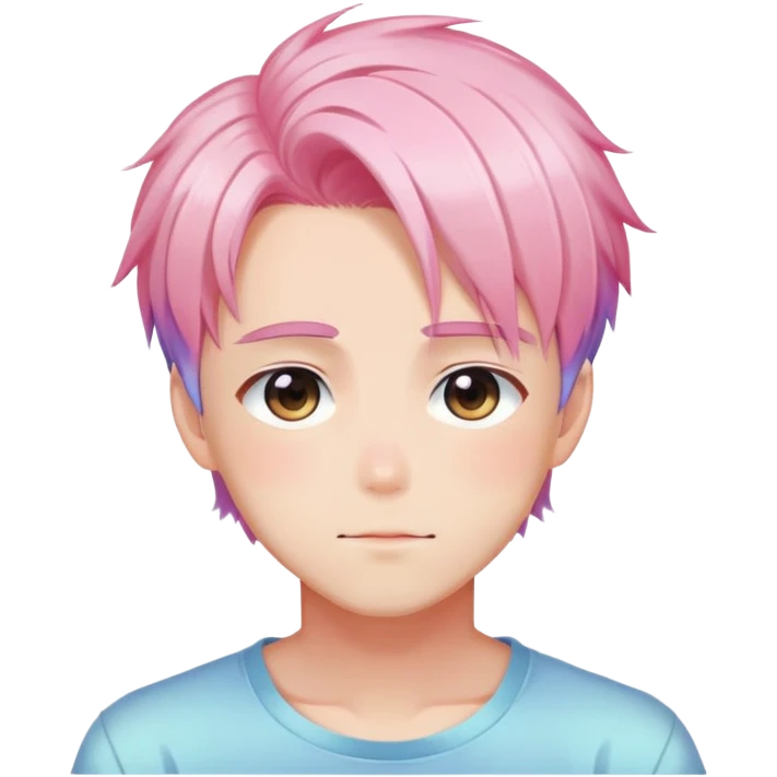 Gorgeous romantic anime style shojo man with blushing face aesthetic and pretty colorful shiny gradient pastel hair trending style emoji