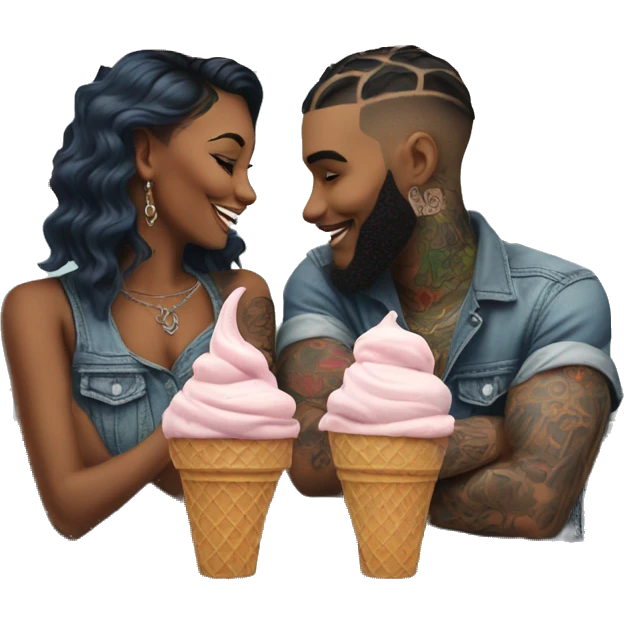 ice cream parlor date for beautiful tattooed couple emoji