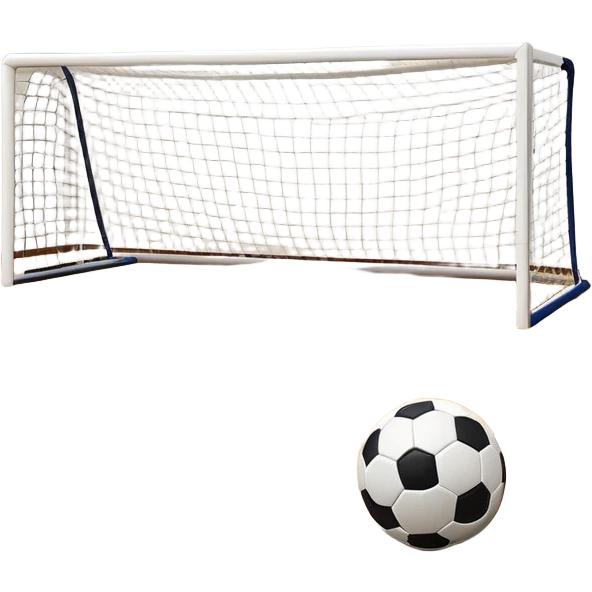 A close-up of footballs and a goal on a covered indoor futsal court with a wooden floor. The scene highlights the details of the balls and goalposts, with the smooth, polished court surface creating a clean and focused atmosphere for the game. emoji