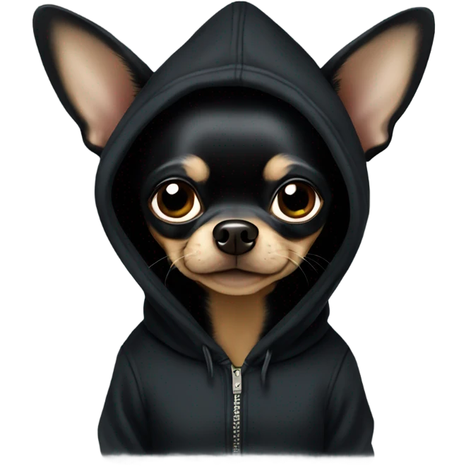 Black chihuahua in a black hoodie  emoji