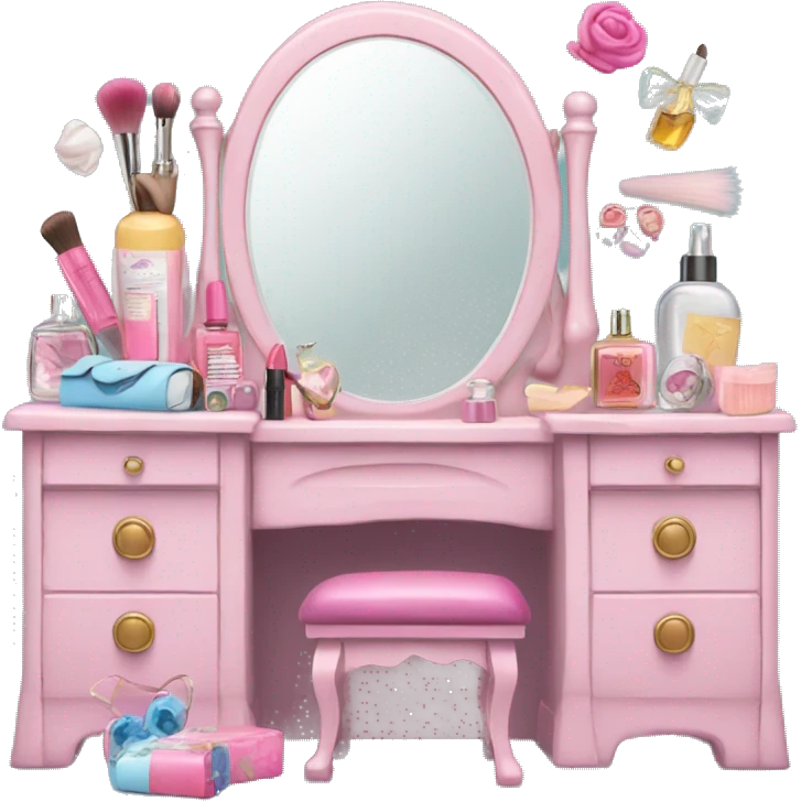 vanity with tons of girly things on it  emoji