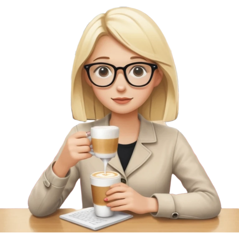 Blonde gir husteling lock in for uni studying in a cafe wirh her flat white emoji