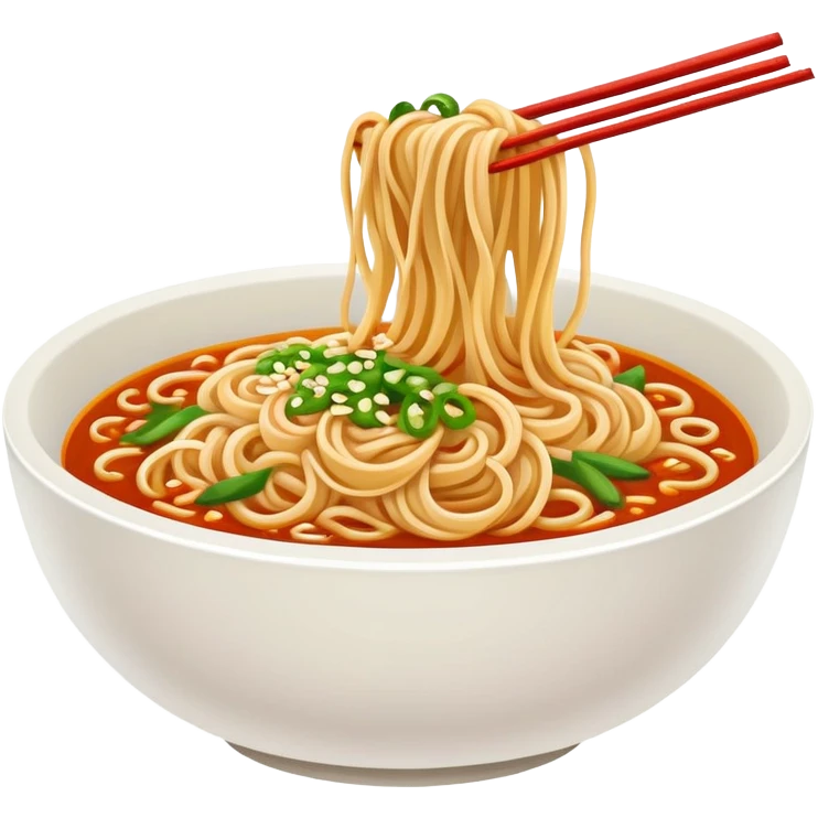 Wuhan hot dry noodles with sesame paste, simplified emoji style with bold outlines and bright colors, cartoon style Chinese noodle bowl emoji