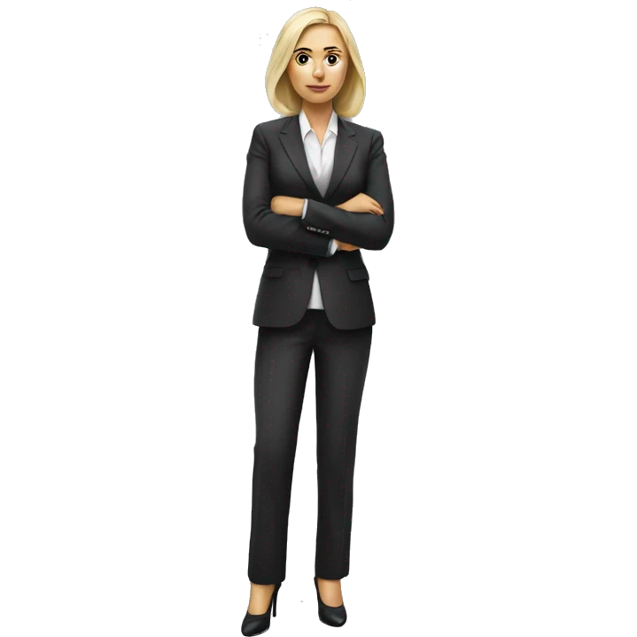 Russian woman full length in suit photorealistic serious emoji