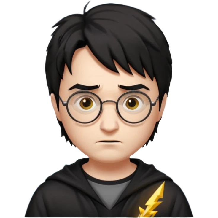 Harry Potter a pale white with shaggy black hair, glasses with a lightning-shaped scar on his forehead. He goes to Hogwarts School of Witchcraft and Wizardry to learn the magic of the wizarding world. emoji