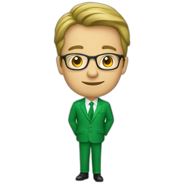 Wisdom, young marketing teacher in green suit emoji