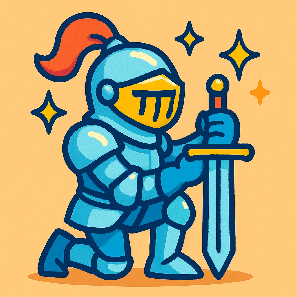 a knight kneeling with sparkles, cartoon style, bright colors emoji