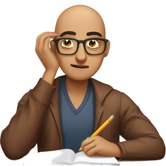 indian person with glasses and a balding buzz cut doing ap chemistry homework and he is struggling because it is very hard emoji
