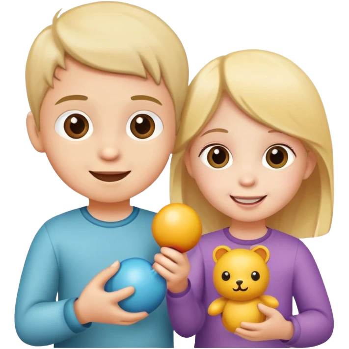 child sharing a toy with another child, cheerful and friendly emoji