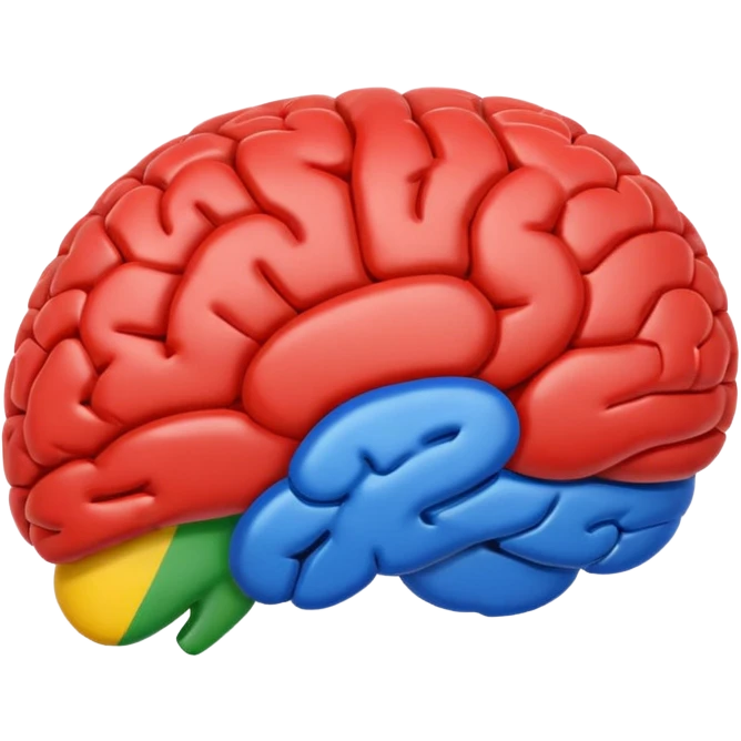 brain emoji with Google's four signature colors blue red yellow green, playful and simple emoji