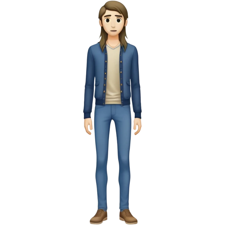 full body very skinny male figure standing wearing clothes with long hair emoji