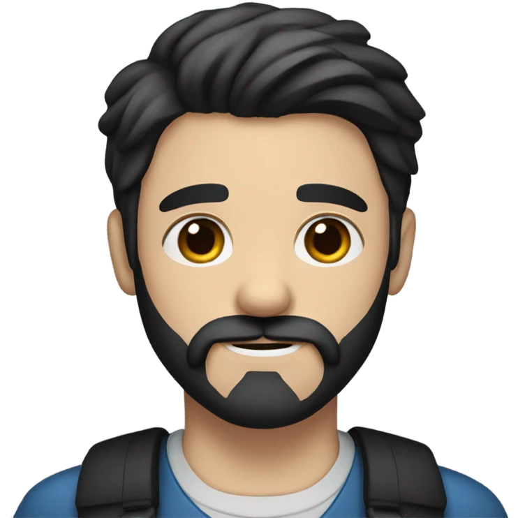 Blue eyes Dark hair man beard and mustache holding black Labrador  emoji
