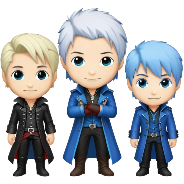 Cute chibi Dante, Vergil, and Nero from Devil May Cry, big heads, small bodies, childlike proportions emoji