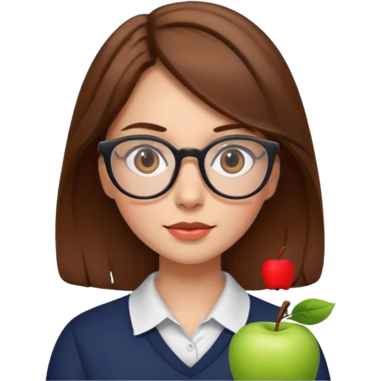 emoji of a young woman with glasses and brown hair, Apple style emoji