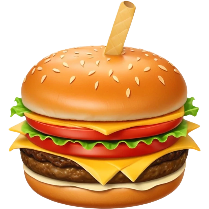 Hamburguesa con una carne, queso derretido, una rebanada de tomate, lechuga, una rebanada de piña. Colocar encima del pan una aceituna con un palillo emoji