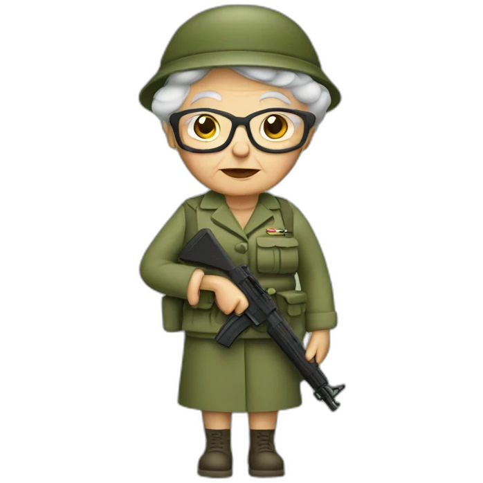 Granny in army with gun emoji