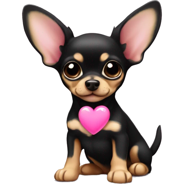 black & tan chihuahua puppy with a pink heart emoji