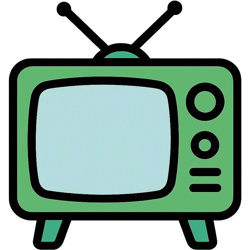 Green television with black outlines, classic TV set with a screen and dials emoji