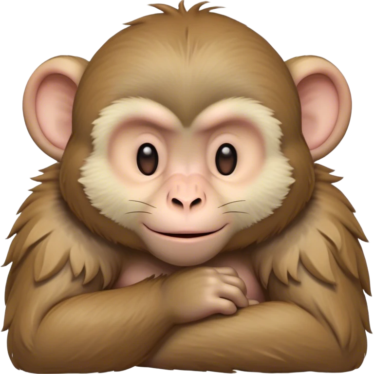 Beautiful and Majestic Cheeky Macaque Portrait Emoji, Head resting in a relaxed, contented smirk with eyes half-closed in a dreamy, playful slumber, showcasing soft, gently ruffled fur and a compact, agile build, Simplified yet exquisitely endearing features, highly detailed, glowing with a soft, radiant light, high shine, serene yet mischievous, stylized with an air of refined playful charm, soft glowing outline, capturing the essence of a beautiful and majestic macaque that embodies both cheeky humor and gentle elegance! emoji
