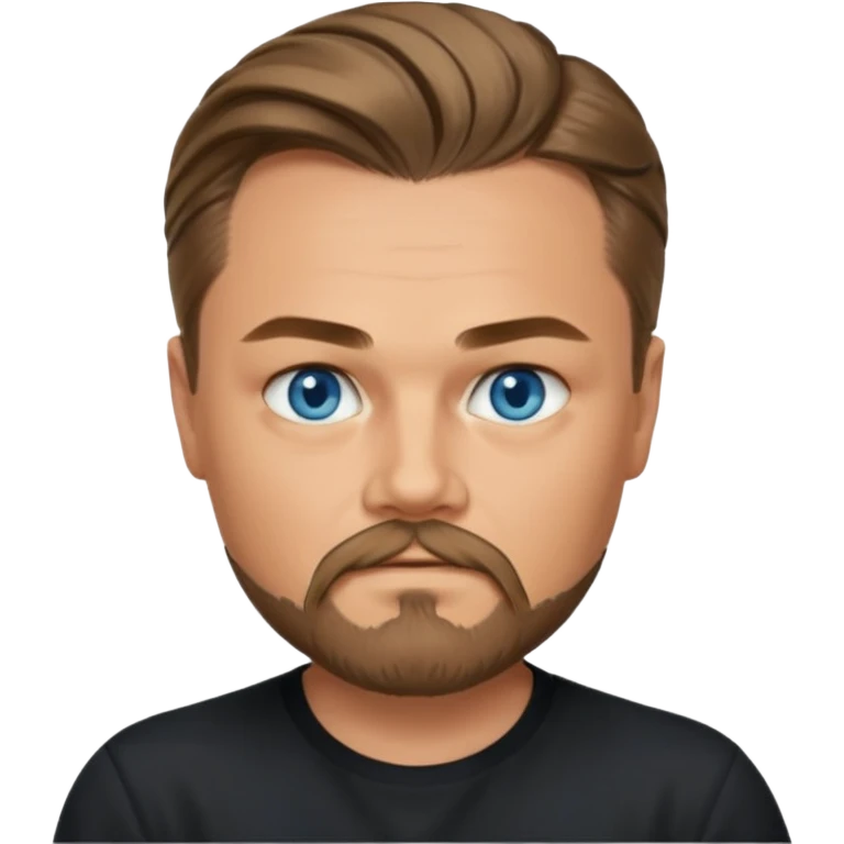a good looking like leonardo di caprio blue eyes, beard, mustache, a black shirt, green not blue eyes, hair tied to the back emoji