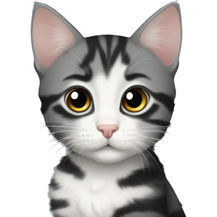 grey and white tabby kitten and solid black kitten emoji