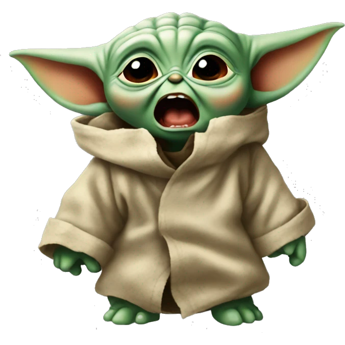 Baby Yoda screams in terrible anger. His whole face is red with rage. emoji