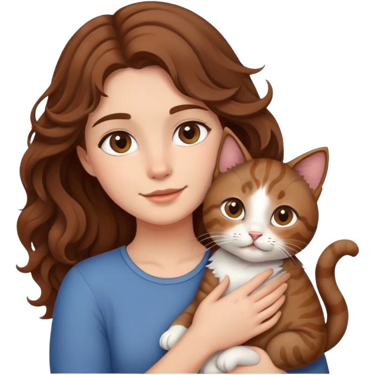 Fair gurl with brown wavy hair carrying her cat  emoji