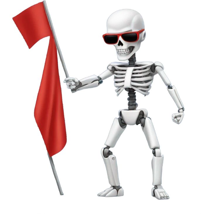 Terminator dancing with small red fabric flag in each hand emoji