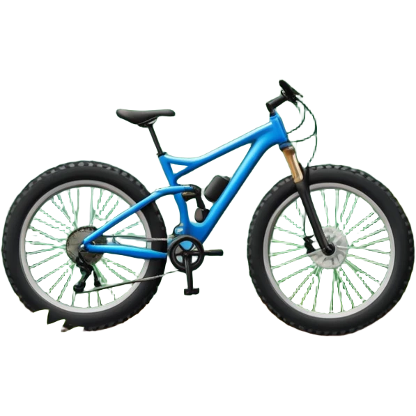 An icon featuring a mountain bike with wide tires, positioned on a forest trail or rocky mountain road. The background shows dense trees, steep slopes, and distant peaks under a clear blue sky. Transparent background highlights the thrill and rugged beauty of mountain biking. emoji