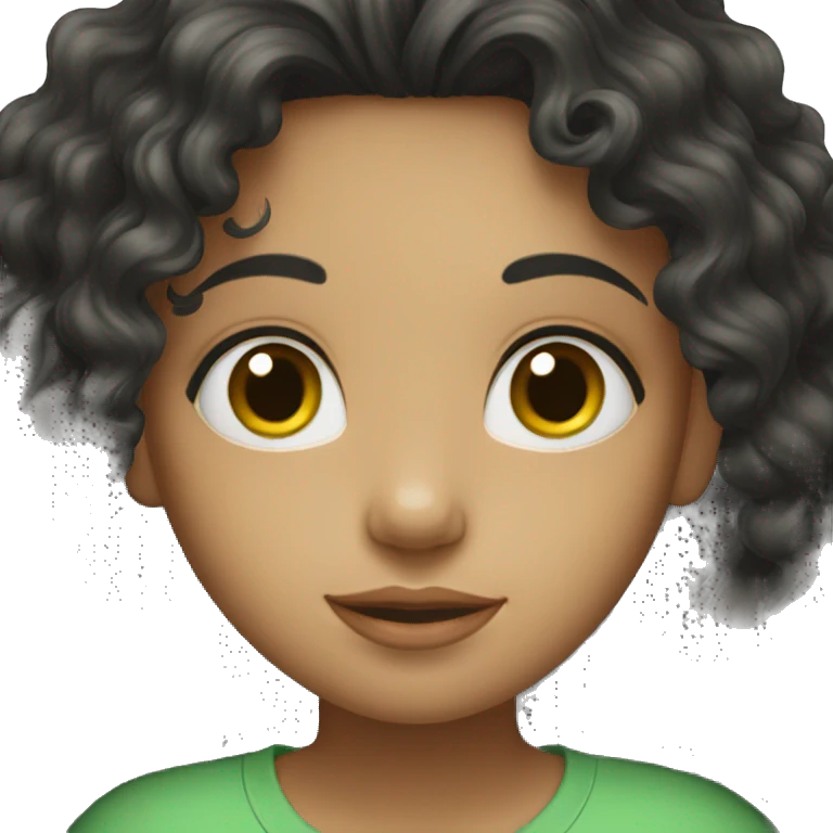 Girl with long black curly hair in green top emoji