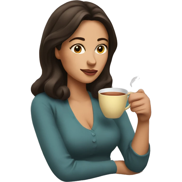 sly brunette woman sipping tea  emoji