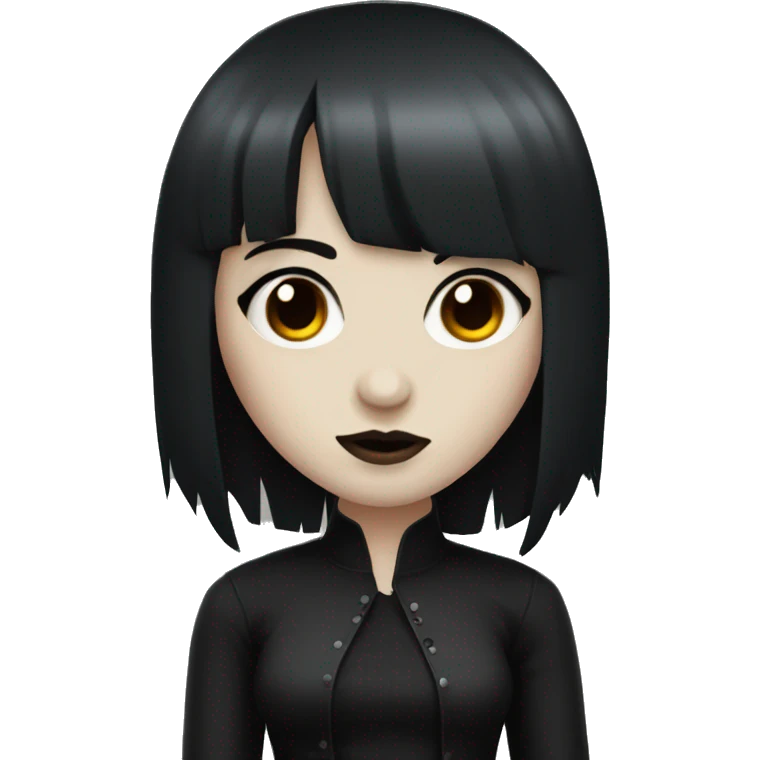 goth girl that has white skin and Long Dark red hair and fringe bangs emoji