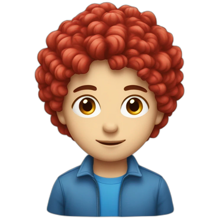 un garcon aux yeux bleu et au cheveux bouclé de couleur rouge qui dit bonjoour de la main emoji