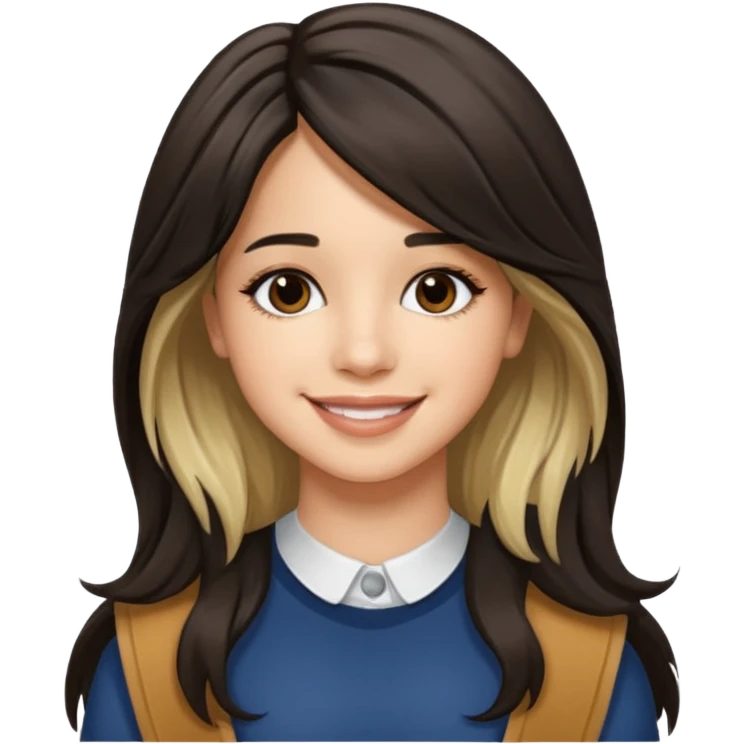 Camila Cabello with long dark brown hair with blonde highlights emoji