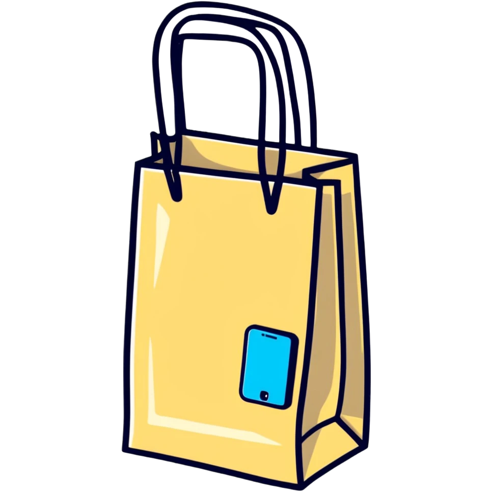 online shopping app with bag and smartphone emoji